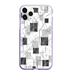 Чехол iPhone 11 Pro матовый Квадраты и штрихи, цвет: 3D-светло-сиреневый