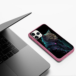 Чехол iPhone 11 Pro матовый Кот киберпанк, цвет: 3D-малиновый — фото 2