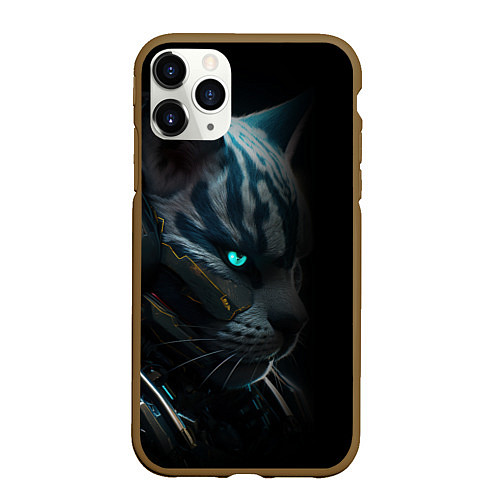 Чехол iPhone 11 Pro матовый Cat cyberpunk / 3D-Коричневый – фото 1