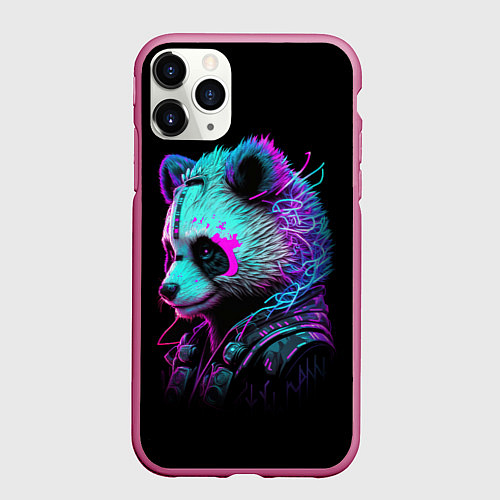 Чехол iPhone 11 Pro матовый Панда киберпанк / 3D-Малиновый – фото 1