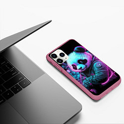 Чехол iPhone 11 Pro матовый Панда в неоновом свете, цвет: 3D-малиновый — фото 2