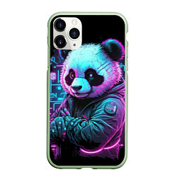 Чехол iPhone 11 Pro матовый Панда в неоновом свете, цвет: 3D-салатовый