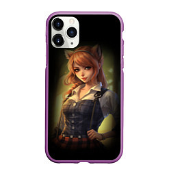 Чехол iPhone 11 Pro матовый Девушка лисица, цвет: 3D-фиолетовый