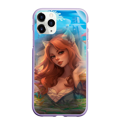 Чехол iPhone 11 Pro матовый Рыжая девушка лисица / 3D-Светло-сиреневый – фото 1