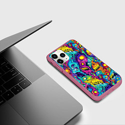 Чехол iPhone 11 Pro матовый Кислотные психоделические черепа, цвет: 3D-малиновый — фото 2