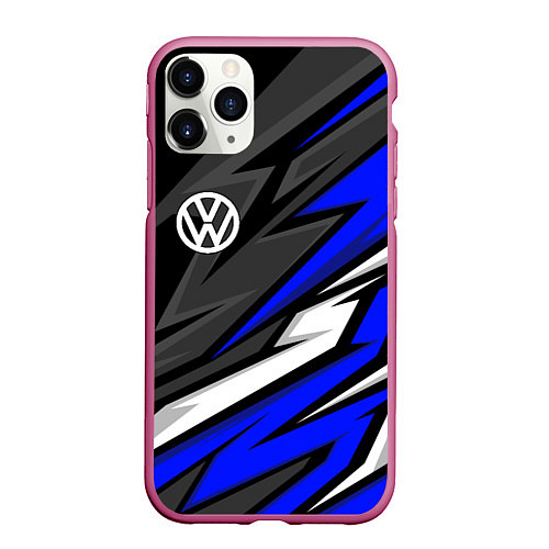 Чехол iPhone 11 Pro матовый Volkswagen - Синяя абстракция / 3D-Малиновый – фото 1