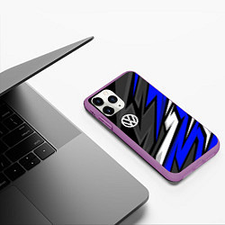 Чехол iPhone 11 Pro матовый Volkswagen - Синяя абстракция, цвет: 3D-фиолетовый — фото 2