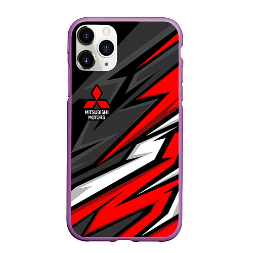 Чехол iPhone 11 Pro матовый Митсубиси - красный спортивный / 3D-Фиолетовый – фото 1