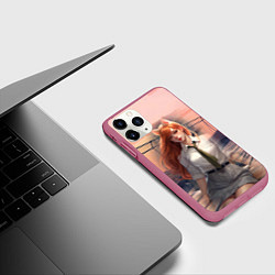 Чехол iPhone 11 Pro матовый Девушка лисица на фоне заката, цвет: 3D-малиновый — фото 2