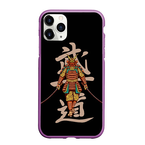 Чехол iPhone 11 Pro матовый Самурай - иероглифы / 3D-Фиолетовый – фото 1
