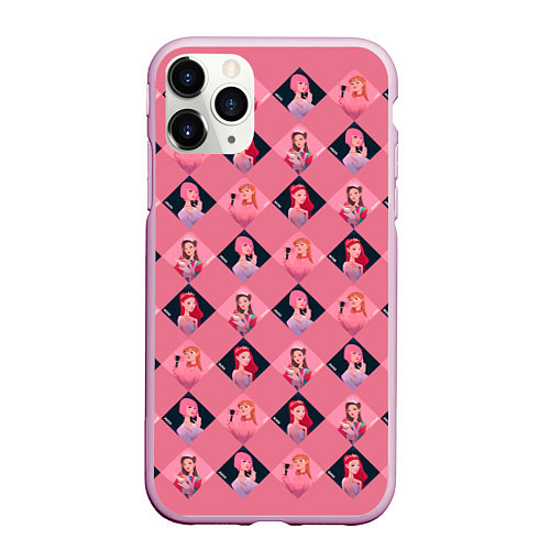 Чехол iPhone 11 Pro матовый Розовая клеточка black pink / 3D-Розовый – фото 1