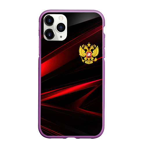 Чехол iPhone 11 Pro матовый Золотистый герб России / 3D-Фиолетовый – фото 1