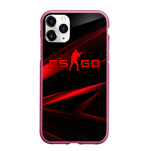 Чехол iPhone 11 Pro матовый CSGO red black logo / 3D-Малиновый – фото 1