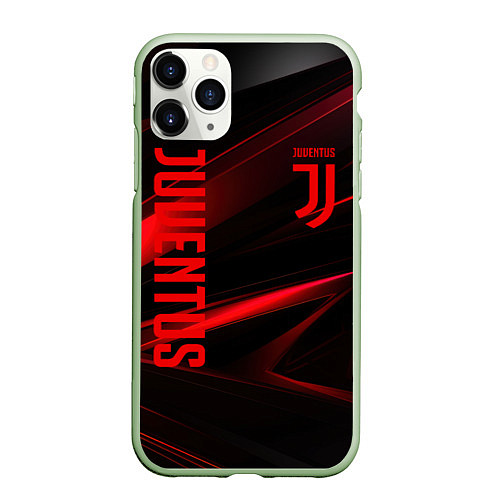 Чехол iPhone 11 Pro матовый Juventus black red logo / 3D-Салатовый – фото 1
