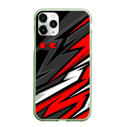 Чехол iPhone 11 Pro матовый Kawasaki - red uniform / 3D-Салатовый – фото 1