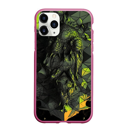 Чехол iPhone 11 Pro матовый Зеленая абстрактная текстура / 3D-Малиновый – фото 1