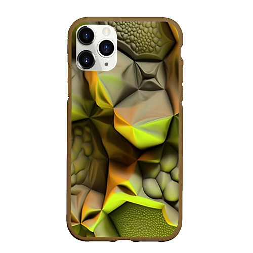 Чехол iPhone 11 Pro матовый Зеленая объемная космическая текстура / 3D-Коричневый – фото 1