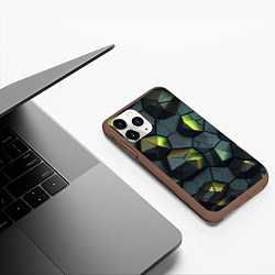 Чехол iPhone 11 Pro матовый Черная текстура с зелеными камнями, цвет: 3D-коричневый — фото 2
