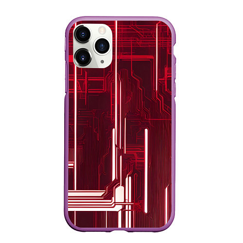 Чехол iPhone 11 Pro матовый Кибер схемы неон / 3D-Фиолетовый – фото 1