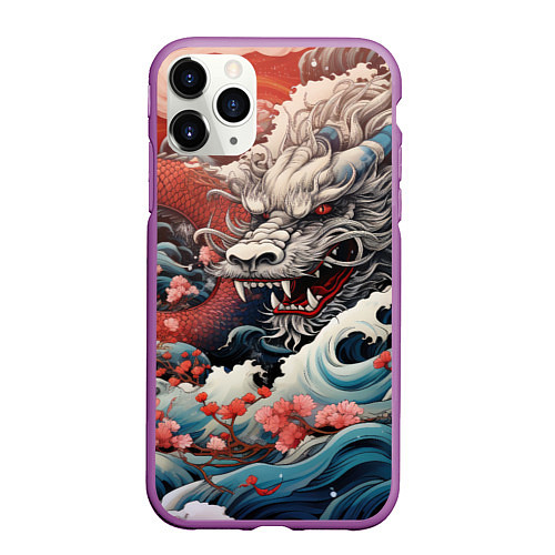 Чехол iPhone 11 Pro матовый Морской дракон Irezumi / 3D-Фиолетовый – фото 1