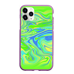 Чехол iPhone 11 Pro матовый Неоновая абстракция волны, цвет: 3D-фиолетовый