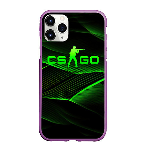 Чехол iPhone 11 Pro матовый CSGO green abstract lines / 3D-Фиолетовый – фото 1