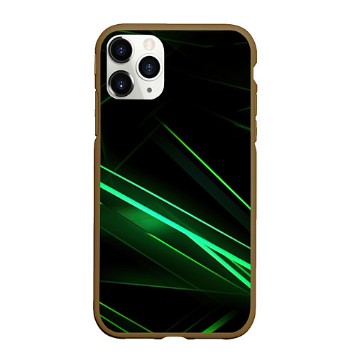 Чехол iPhone 11 Pro матовый Green lines black backgrouns / 3D-Коричневый – фото 1