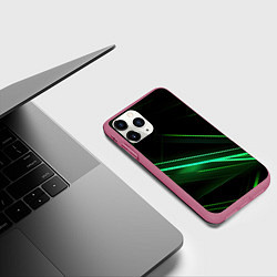 Чехол iPhone 11 Pro матовый Green lines black backgrouns, цвет: 3D-малиновый — фото 2