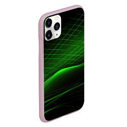 Чехол iPhone 11 Pro матовый Green lines black backgrouns, цвет: 3D-розовый — фото 2