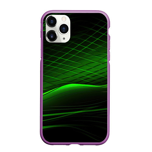 Чехол iPhone 11 Pro матовый Green lines black backgrouns / 3D-Фиолетовый – фото 1