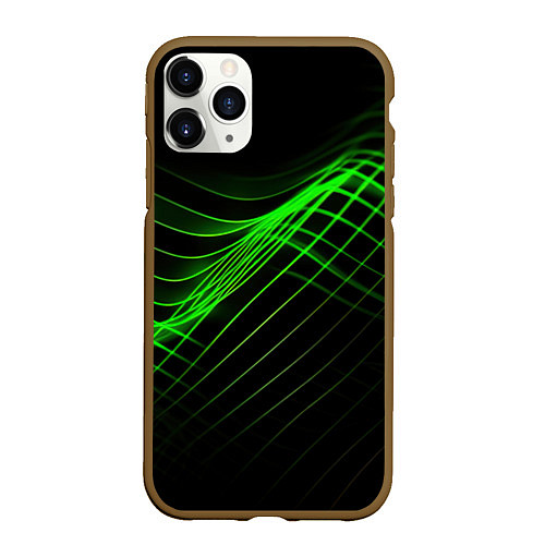 Чехол iPhone 11 Pro матовый Зеленые яркие линии / 3D-Коричневый – фото 1