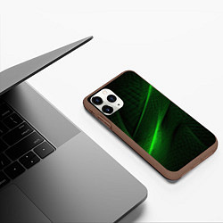 Чехол iPhone 11 Pro матовый Green neon lines, цвет: 3D-коричневый — фото 2