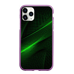 Чехол iPhone 11 Pro матовый Green neon lines, цвет: 3D-фиолетовый