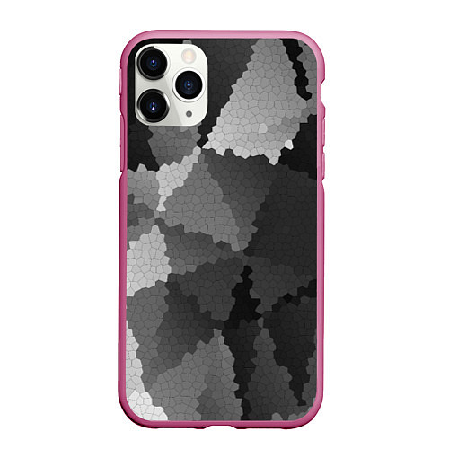 Чехол iPhone 11 Pro матовый Мозаичный узор в серых оттенках / 3D-Малиновый – фото 1