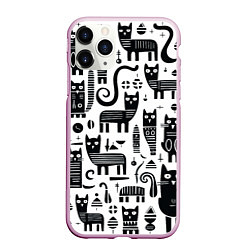 Чехол iPhone 11 Pro матовый Кошки абстрактный узор, цвет: 3D-розовый