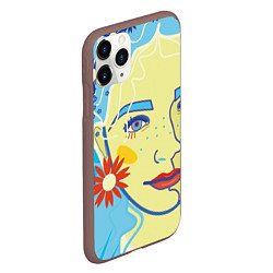 Чехол iPhone 11 Pro матовый Девушка с голубыми волосами в цветочном венке, цвет: 3D-коричневый — фото 2