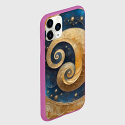 Чехол iPhone 11 Pro матовый Синий золотой декоративный орнамент, цвет: 3D-фиолетовый — фото 2