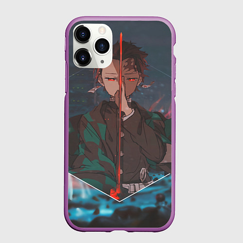 Чехол iPhone 11 Pro матовый Клинок рассекающий демонов Tanjirou Kamado / 3D-Фиолетовый – фото 1