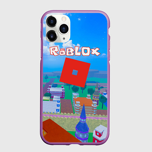 Чехол iPhone 11 Pro матовый Роблокс город / 3D-Фиолетовый – фото 1