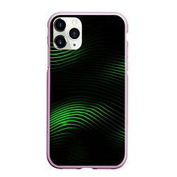 Чехол iPhone 11 Pro матовый Зеленые тонкие линии, цвет: 3D-розовый