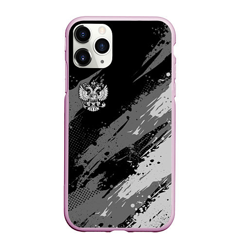 Чехол iPhone 11 Pro матовый Герб РФ - монохромный / 3D-Розовый – фото 1