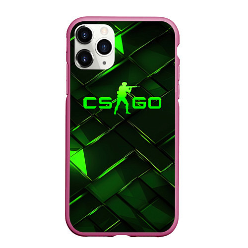 Чехол iPhone 11 Pro матовый CSGO green abstract elements / 3D-Малиновый – фото 1