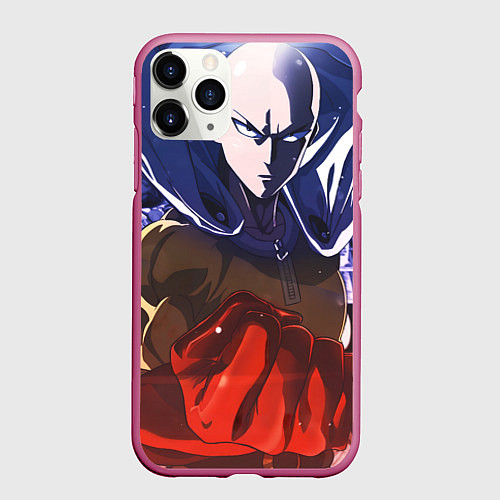 Чехол iPhone 11 Pro матовый One Punch Man Сайтама / 3D-Малиновый – фото 1