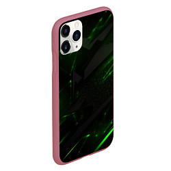 Чехол iPhone 11 Pro матовый Dark black green abstract, цвет: 3D-малиновый — фото 2