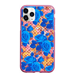 Чехол iPhone 11 Pro матовый Цветочный разноцветный узор с розами, цвет: 3D-малиновый