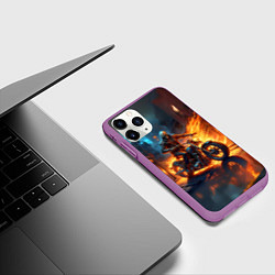 Чехол iPhone 11 Pro матовый Скелет-байкер, цвет: 3D-фиолетовый — фото 2