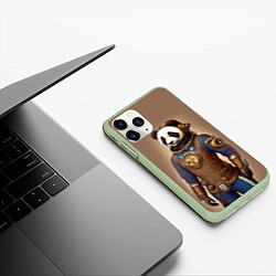 Чехол iPhone 11 Pro матовый Крутой панда в стиле стимпанк - нейросеть, цвет: 3D-салатовый — фото 2