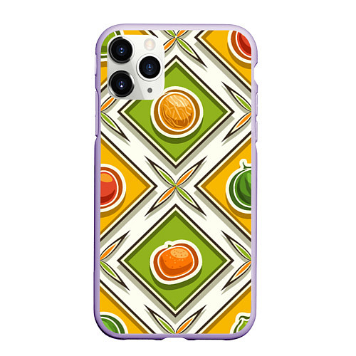 Чехол iPhone 11 Pro матовый Fruits and berries pattern / 3D-Светло-сиреневый – фото 1