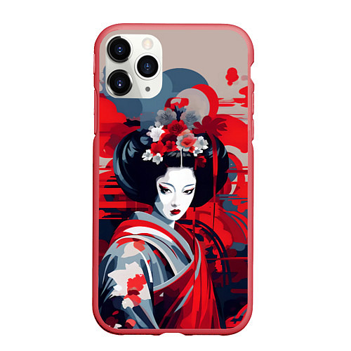 Чехол iPhone 11 Pro матовый Geisha vector style / 3D-Красный – фото 1