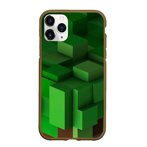 Чехол iPhone 11 Pro матовый Зелёный блоковый паттерн / 3D-Коричневый – фото 1